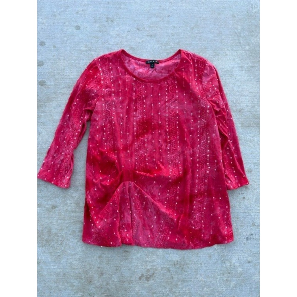 Sami & Jo Pink Red Tie Dye Sequin Embroidered 3/4 Sleeve Blouse Womens Small